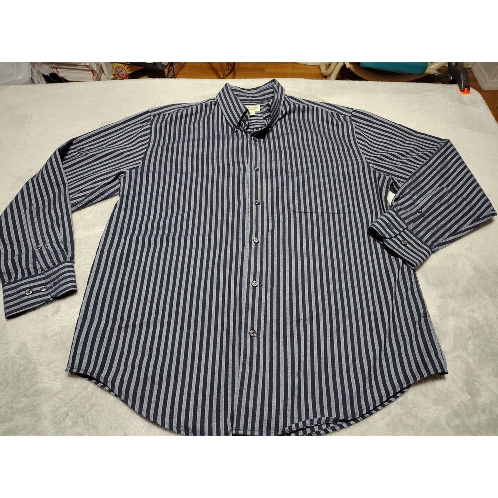 St John's Bay Shirt Men L Navy/Blue‎ Non-Iron Classic Long Sleeve Work Date